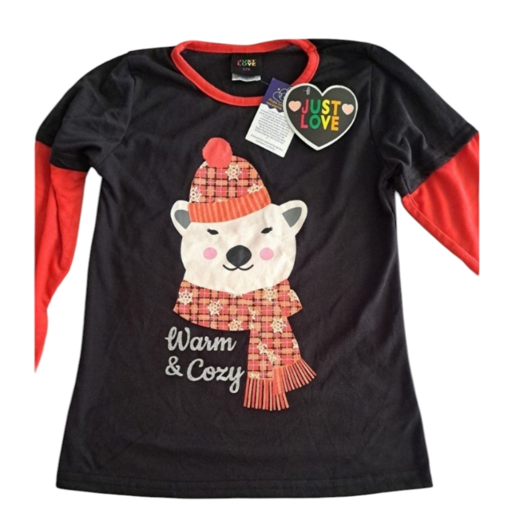 Just Love Black Red Sleeves Warm Cozy White Polar Bear Design Kids Size 5 / 6
